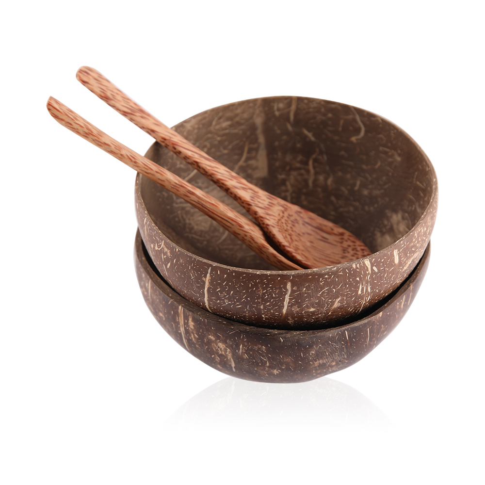 Coconut Bowl with Spoon Set of 2 - Brown     