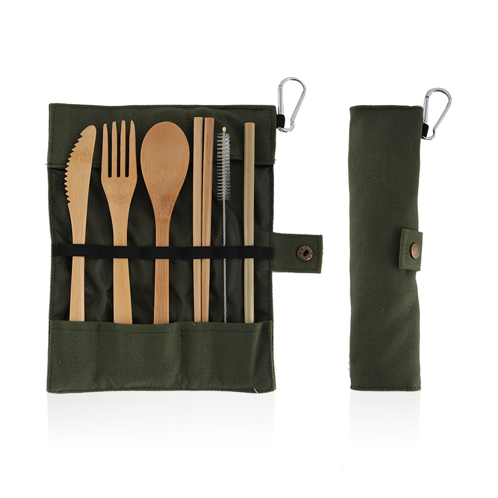 Bamboo Cutlery set - Olive Green