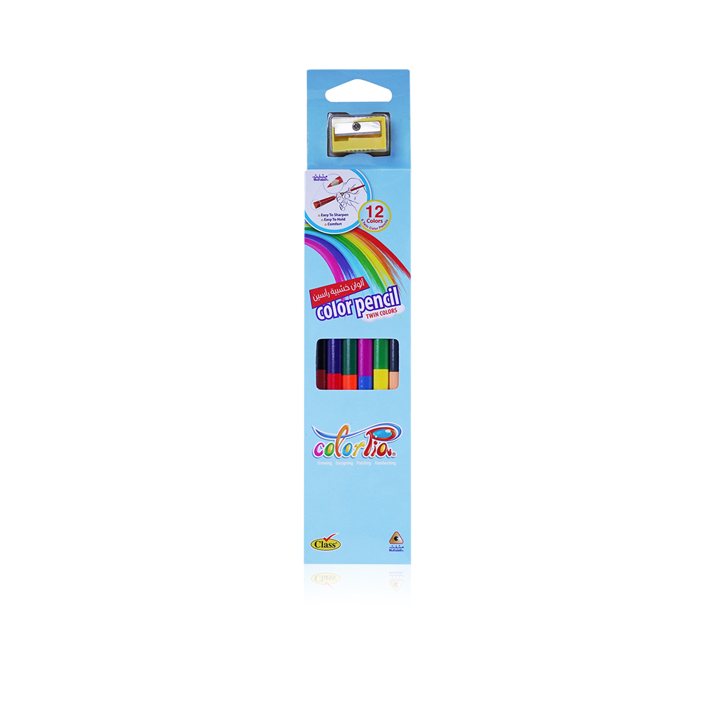 ColorPia Jumbo Twin Coloured Pencils + Sharpener - 12 Color