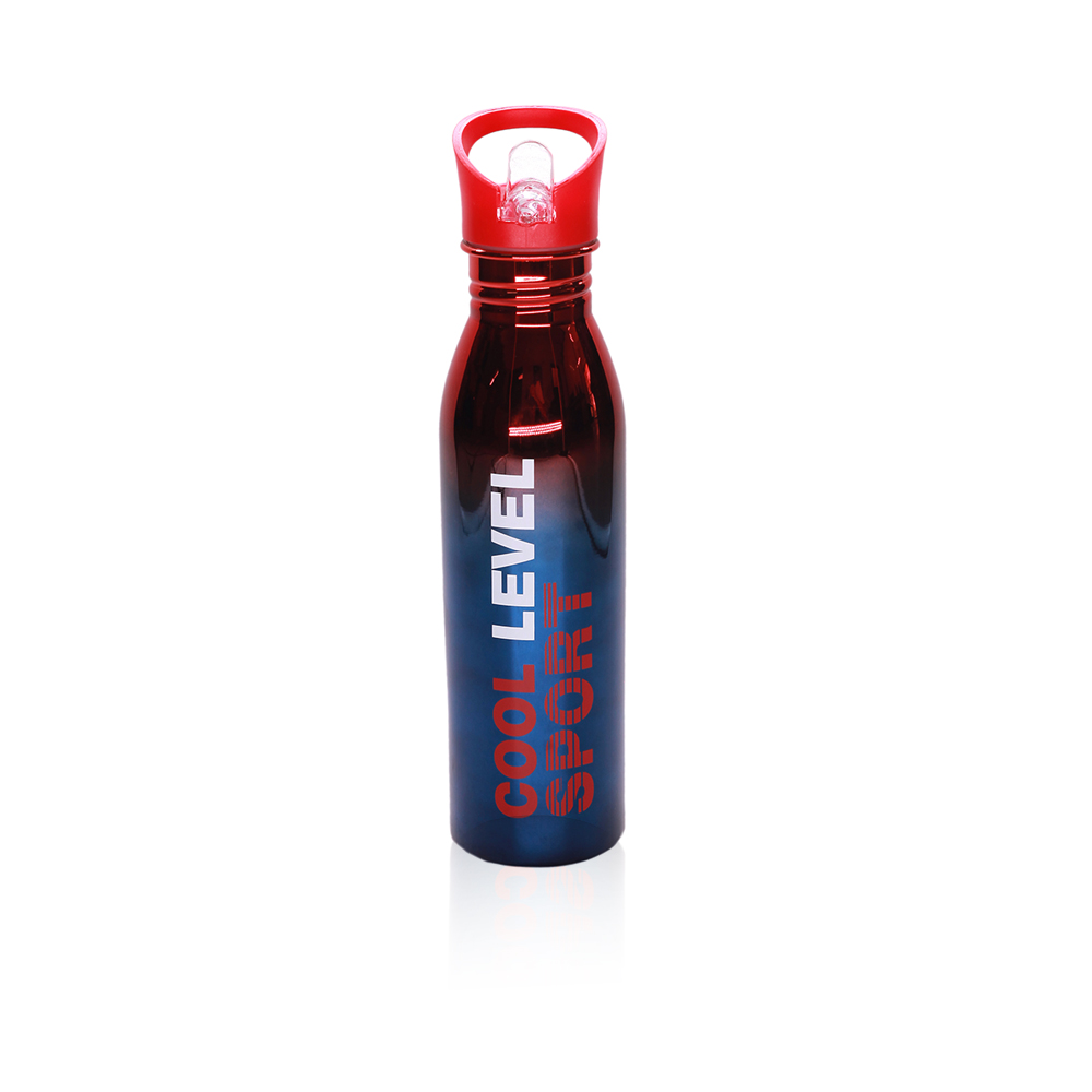 Sport Stainless Steel Water Bottle Pull Straw Lid 750ml - Red-blue