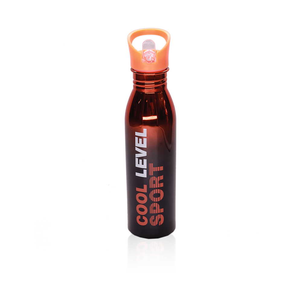 Sport Stainless Steel Water Bottle Pull Straw Lid 750ml - Orange
