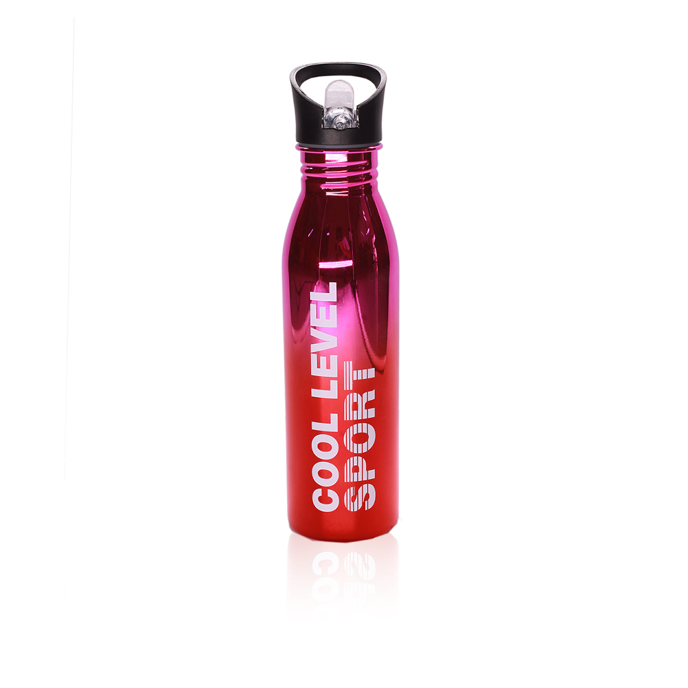 Sport Stainless Steel Water Bottle Pull Straw Lid 750ml - Red