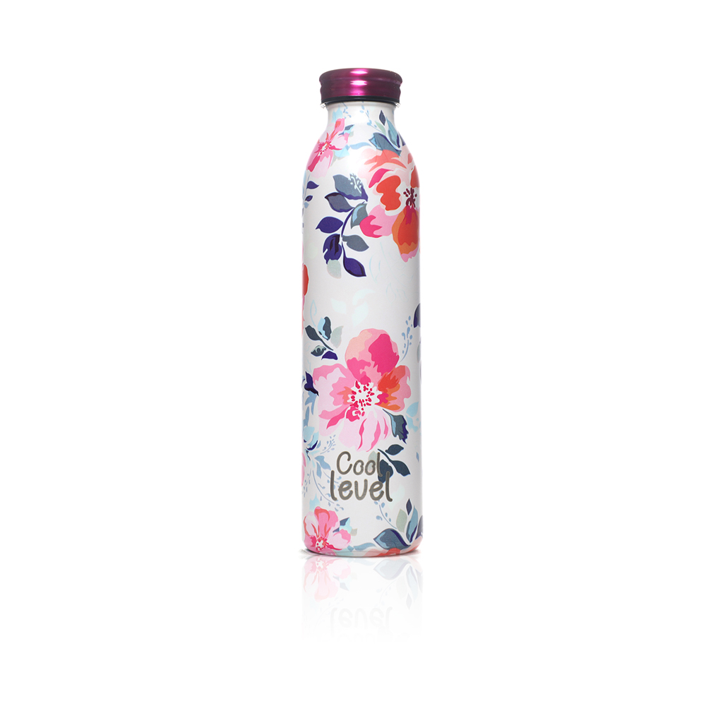 Floral Vacuum Water Bottle 600ml - White