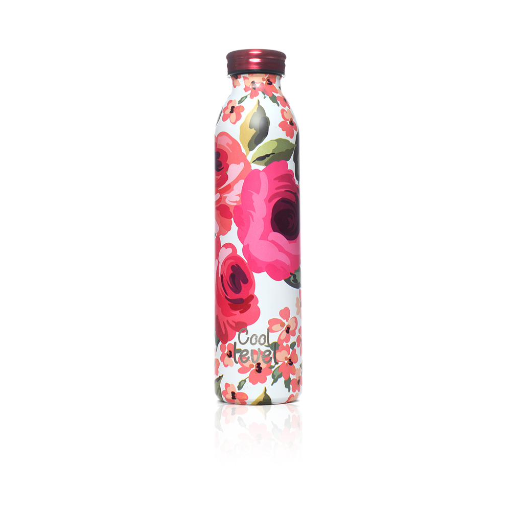 Rose Floral Vacuum Water Bottle 600ml - White