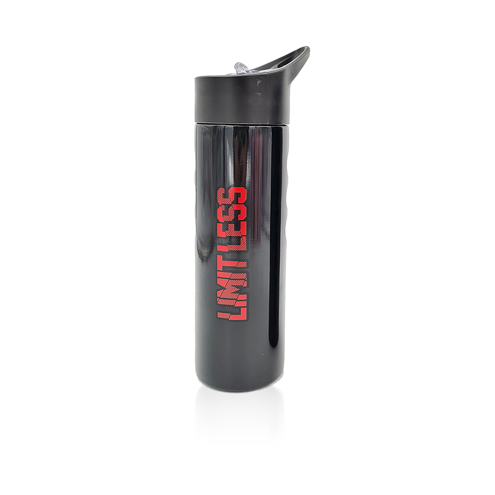 Limitless Stainless Steel Water Bottle Pull Straw Lid 700ml - Black