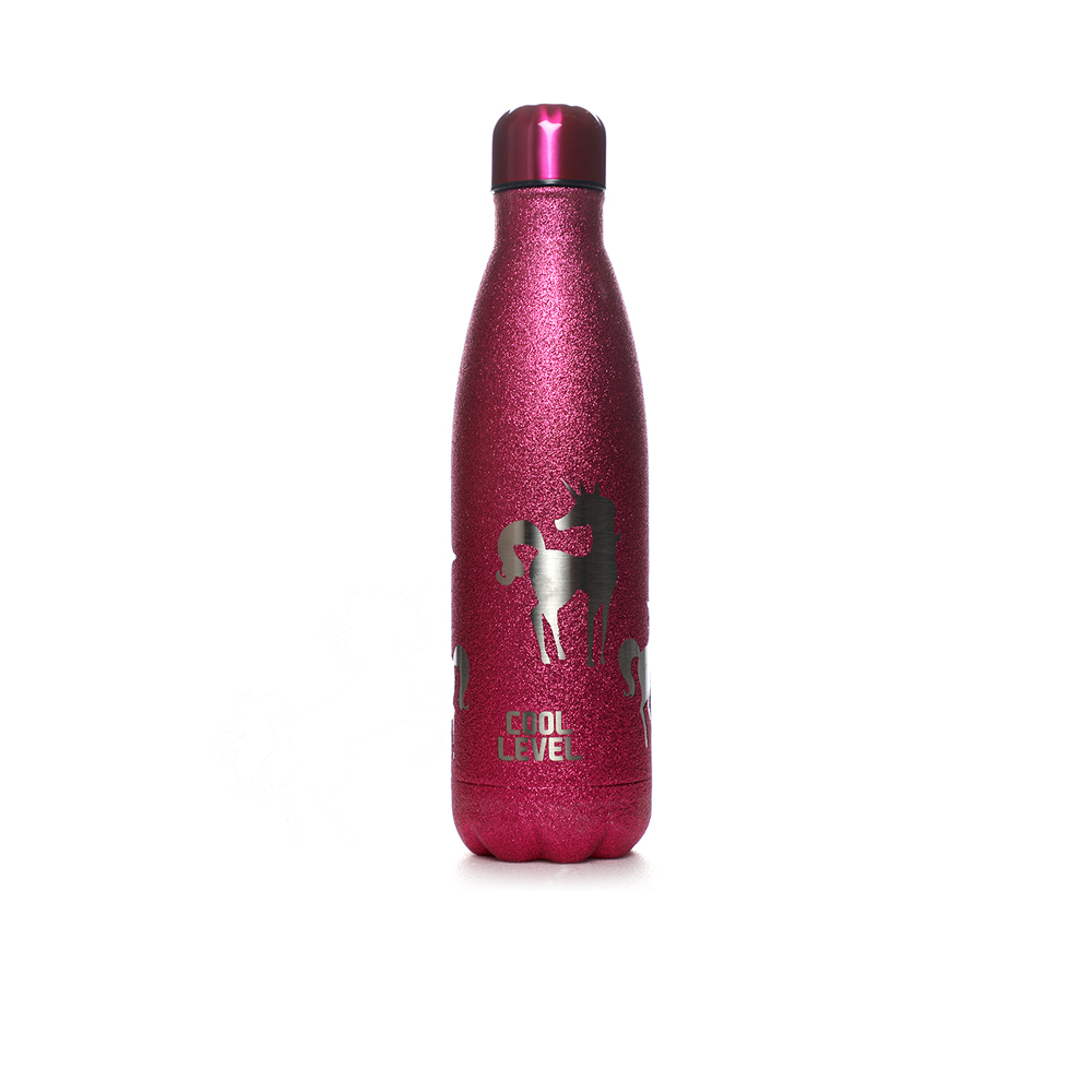 Glittered Pony Vacuum Water Bottle 500ml - Mulberry