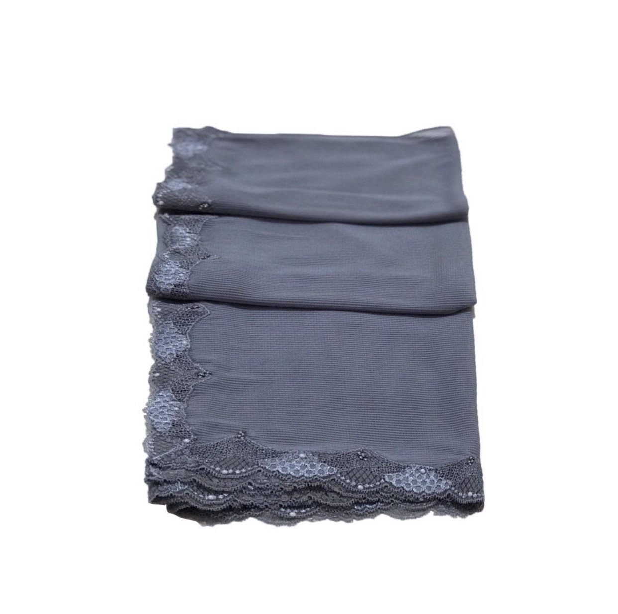 Turkish Gauze With Lace  - Dark Gray
