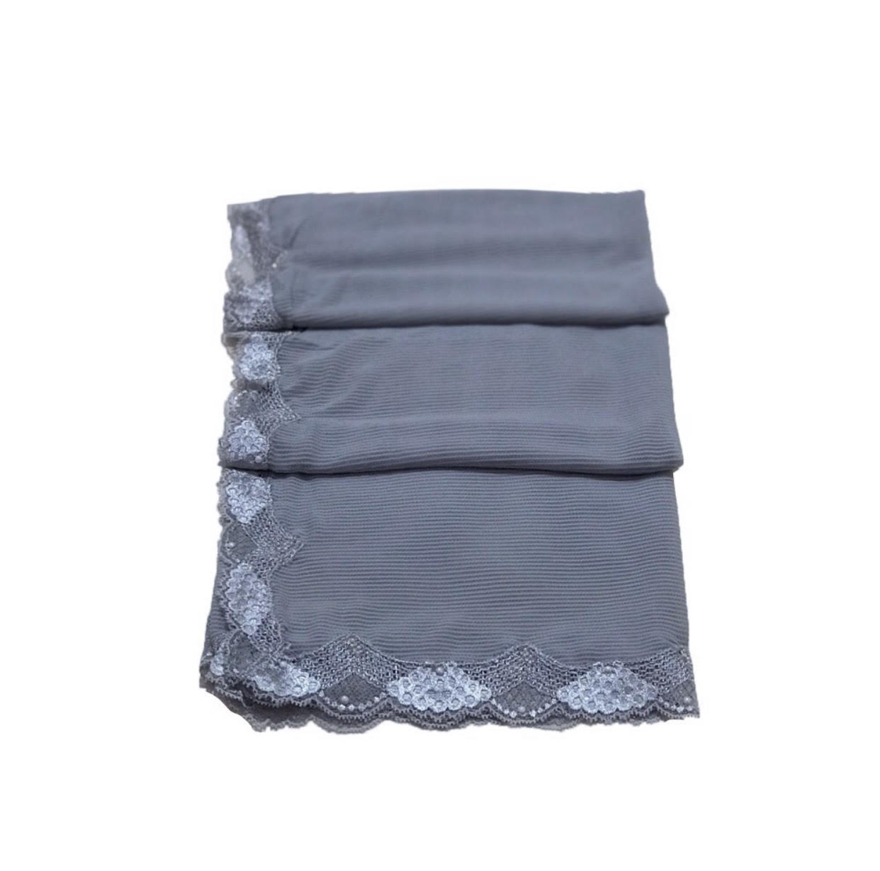 Turkish Gauze With Lace  - Light Gray