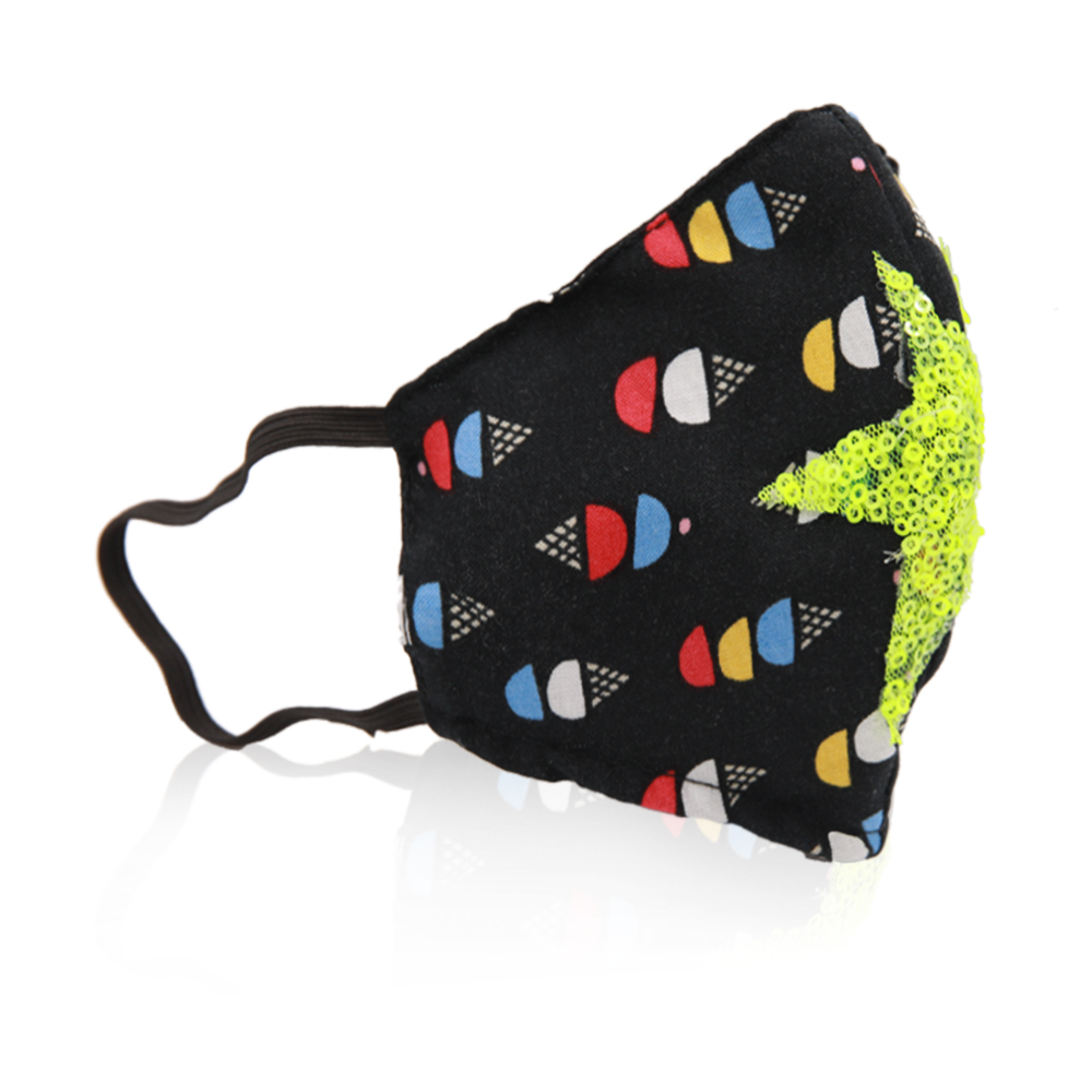 Multi Purpose Cotton Mask Green Star For Age 4 To 9