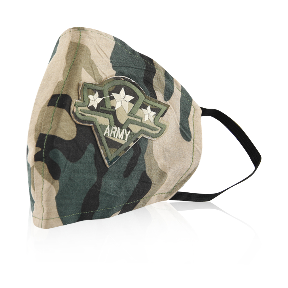 Face Mask - Army Camouflage Label - Black Elastic  