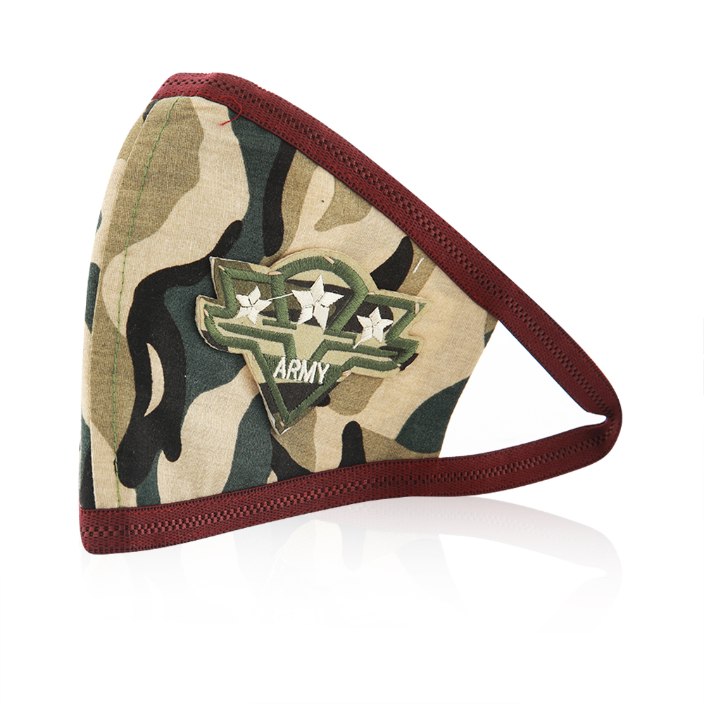 Face Mask - Army Camouflage Label - Maroon Elastic 