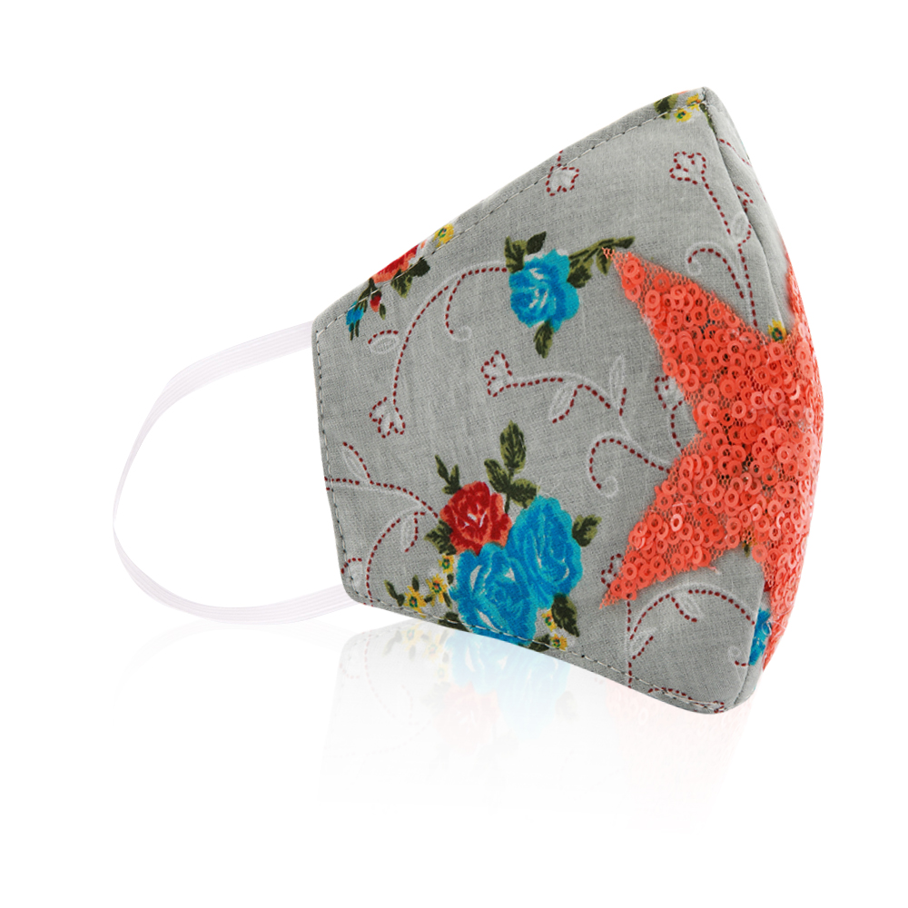 Multi Purpose Cotton Mask Light Grey With Orange Star - Age 4 To 9