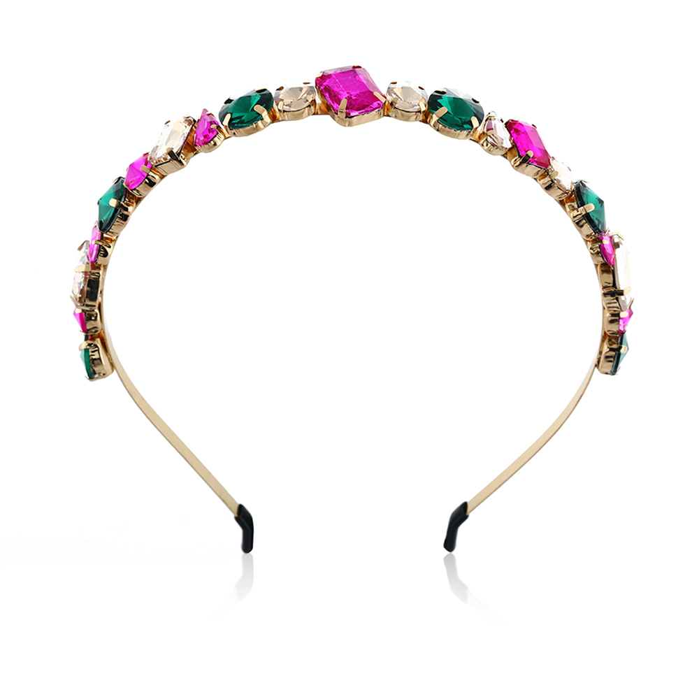 Crystals Gold Headband With Multi Color Stones