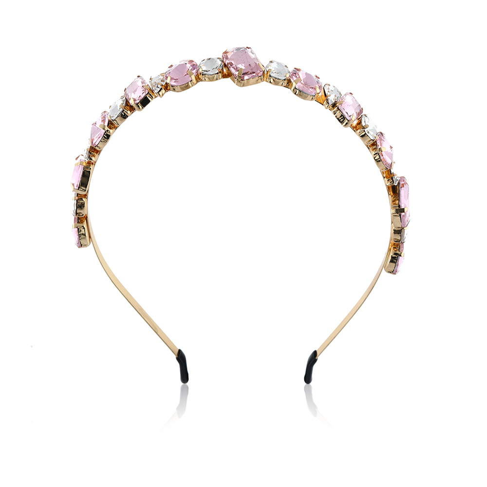 Crystals Gold Headband With Pink Color Stones