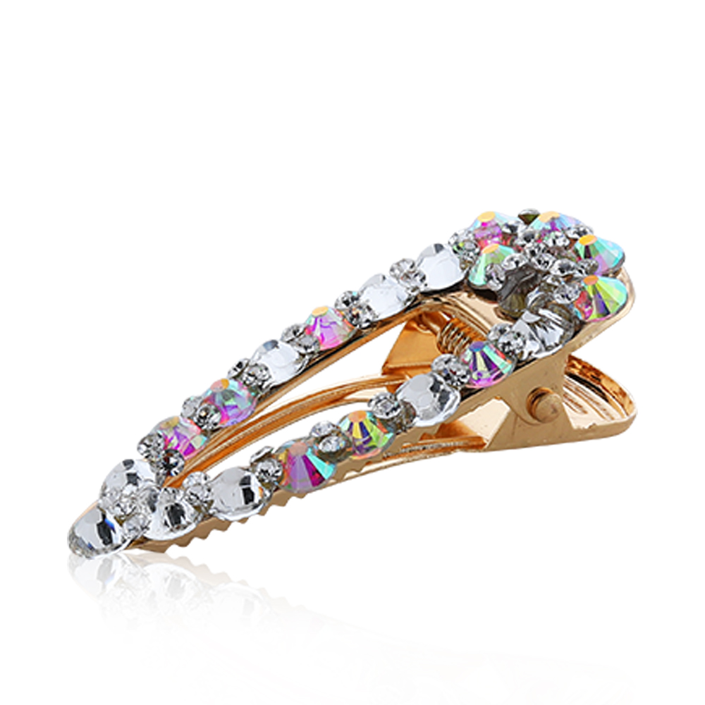 Luxury Crystal Hair Clip Shiny Rhinestones Triangle - Golden Barrette 