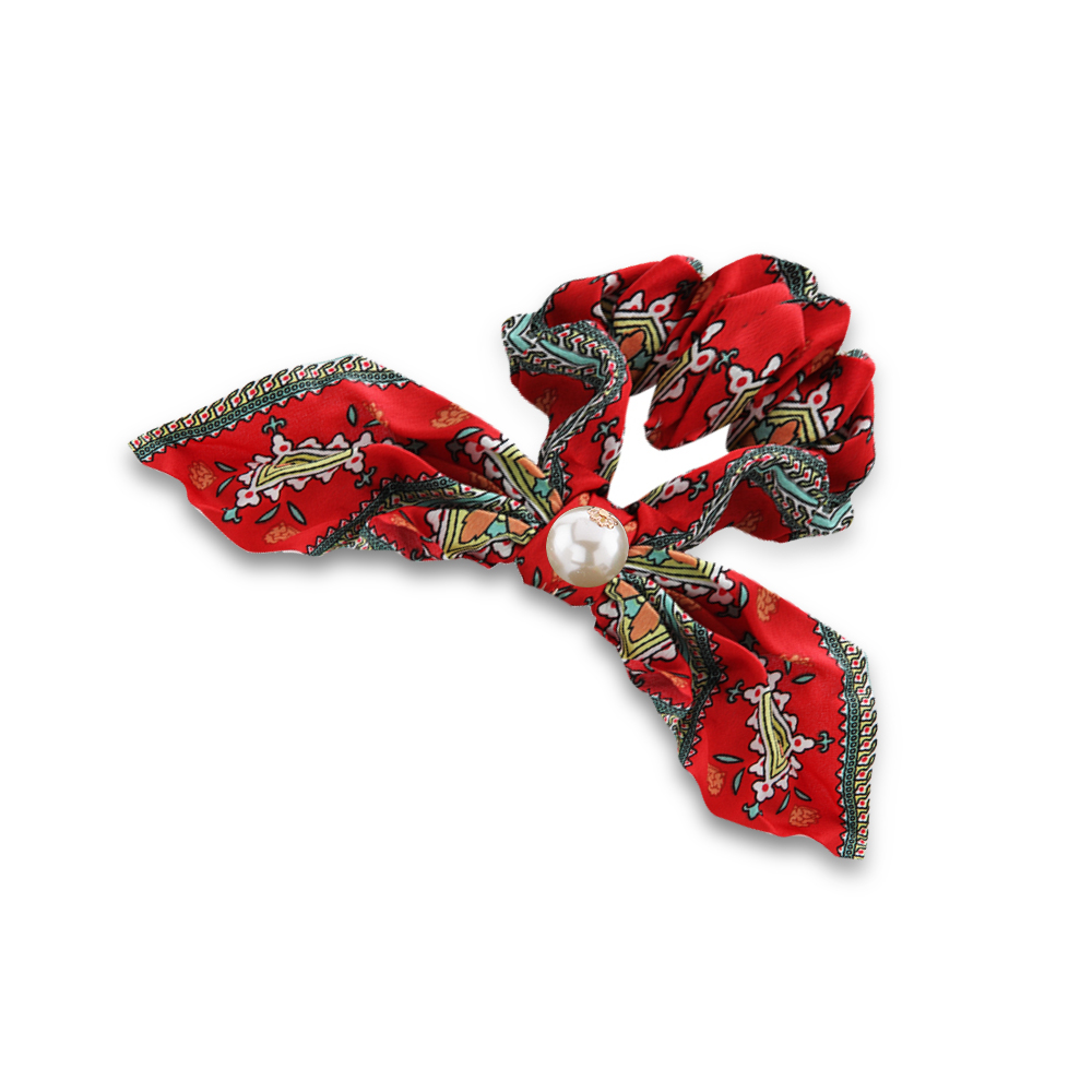 Hair Tie With Pearl - Red With Green