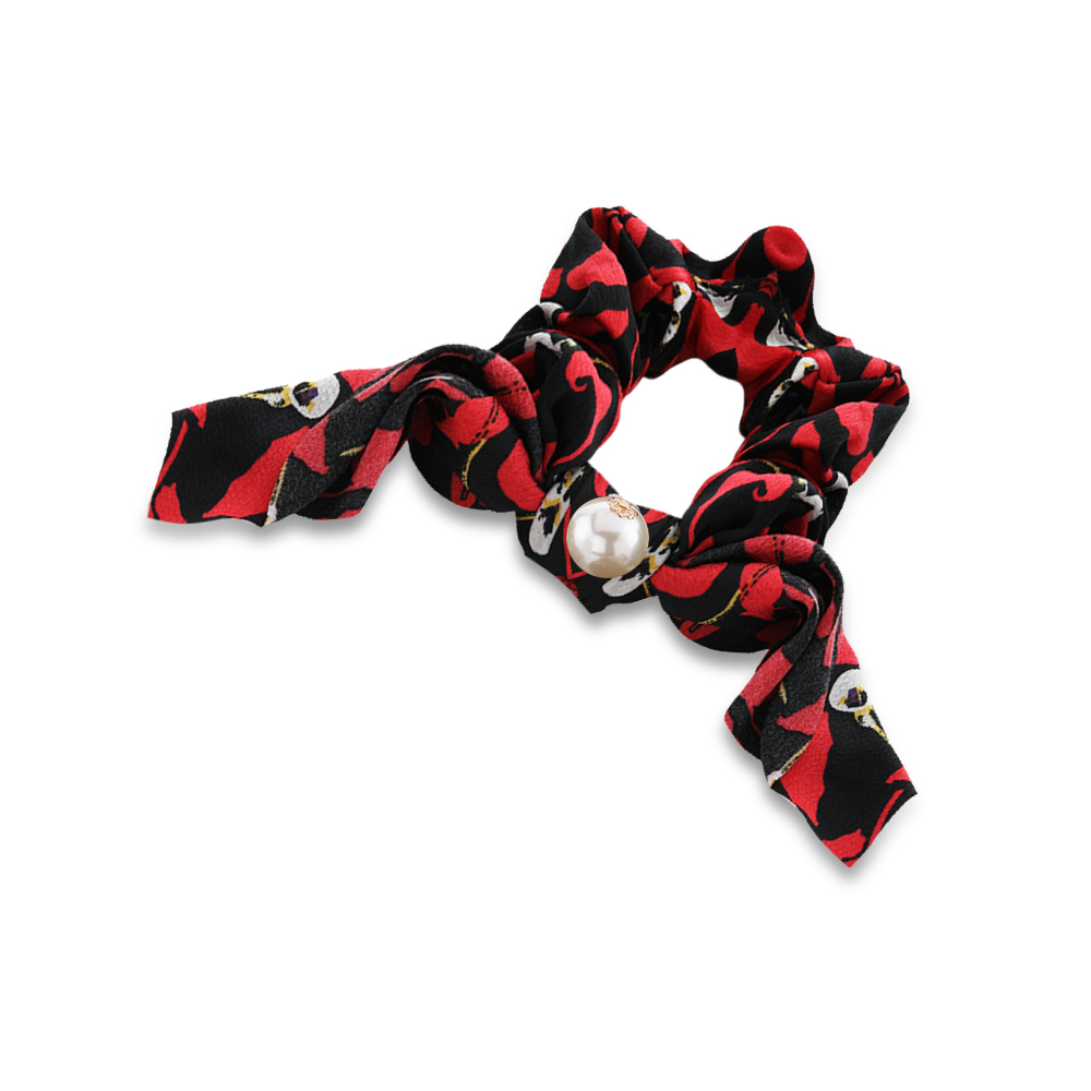 Hair Tie With Pearl - Black With Red