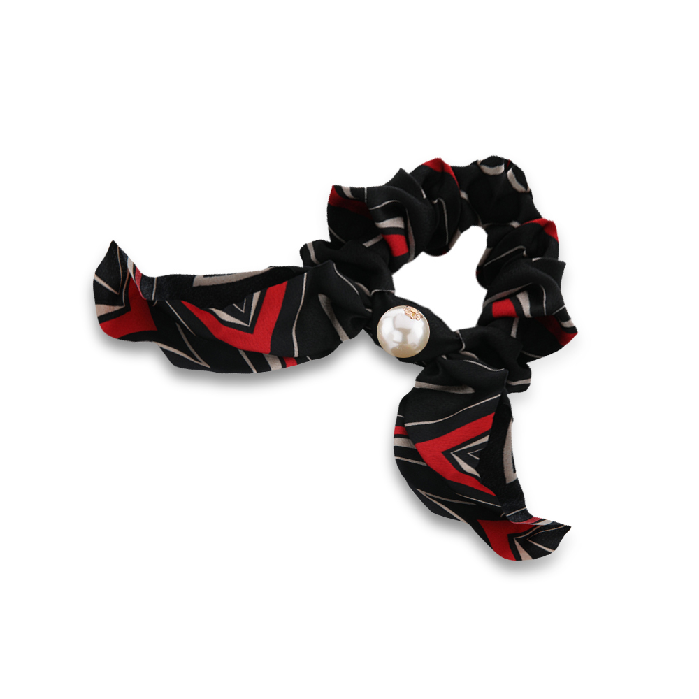 Hair Tie With Pearl - Black With Yellow