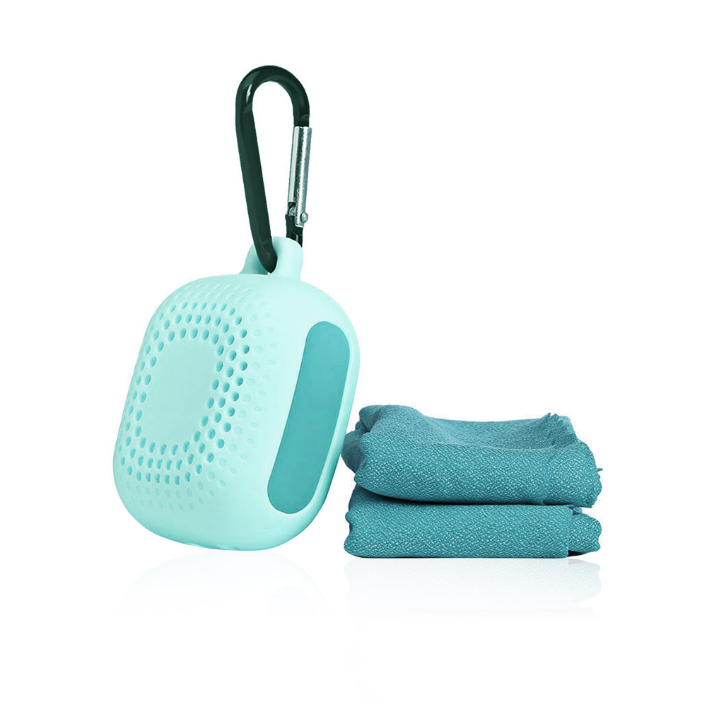 Portable Micro Fiber Gym Towel With Silicone Case - Mint