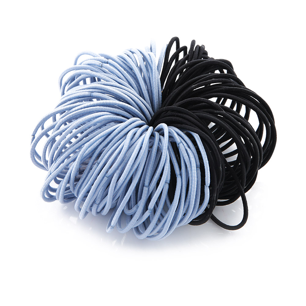 Elastic Nylon Hair Ropes 4.5 Cm - Light Blue With Black - 100 Pcs Set
