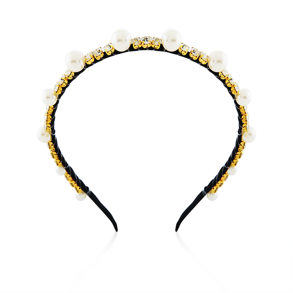 Pearl With Stone Style Black Head Band