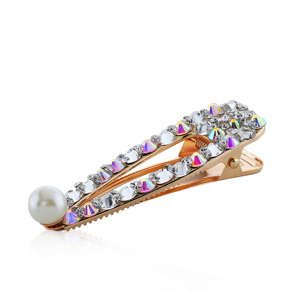 Luxury Crystals Big Hair Clip Pearl Shiny Rhinestone- Golden Barrette 
