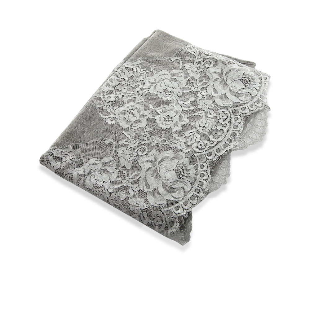 Japanese Gauze With Embroidery For 1 Edge -  Grey T21