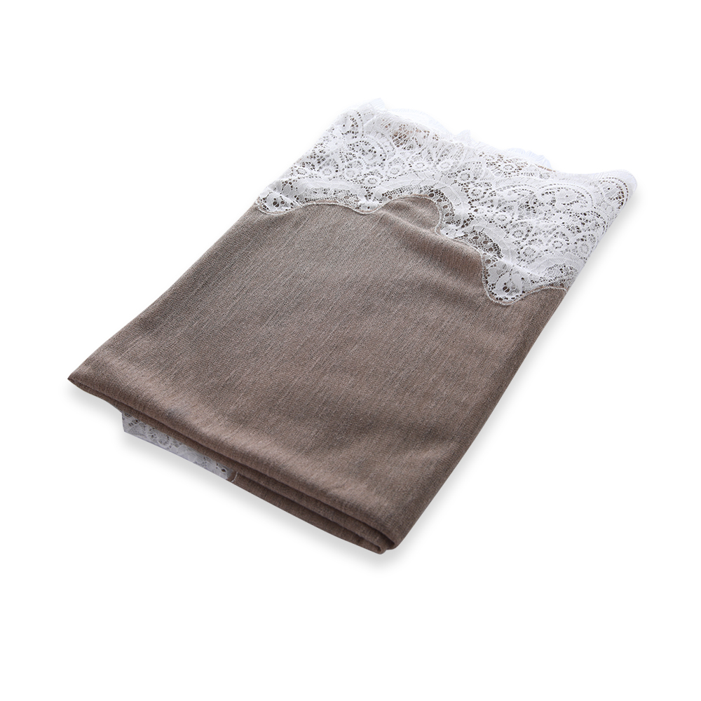 Japanese Gauze With Embroidery For 2 Edge Shape ( L ) Letter -  Beige With White - N 16