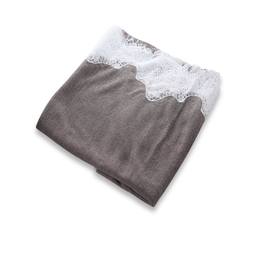 Japanese Gauze With Embroidery For 2 Edge Shape ( L ) Letter -  Dark Beige With White - N 14