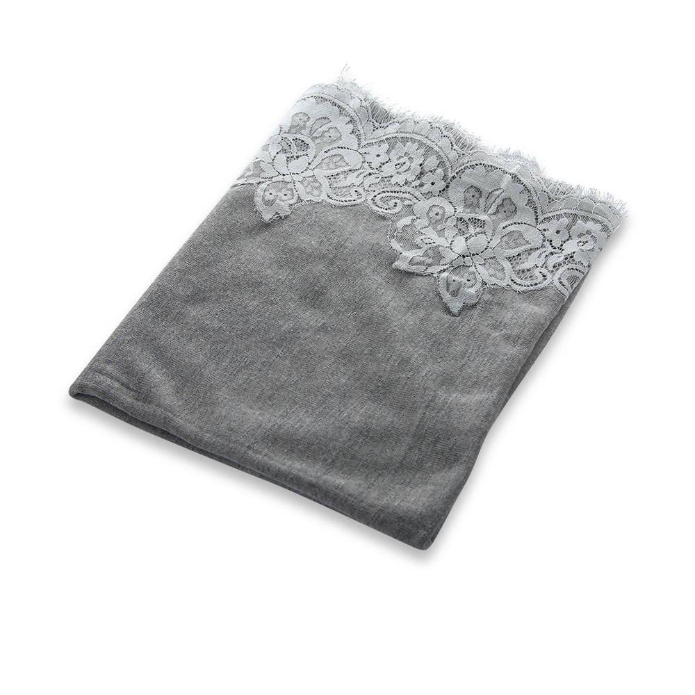 Japanese Gauze With Embroidery For 2 Edge Shape ( L ) Letter -  Grey - N 19