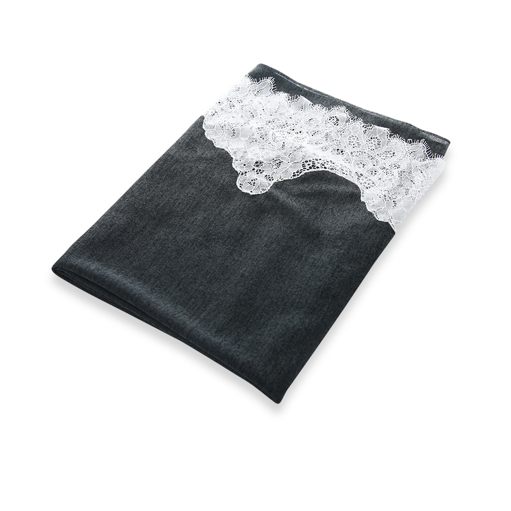 Japanese Gauze With Embroidery For 2 Edge Shape ( L ) Letter -  Petroleum With White - N 18