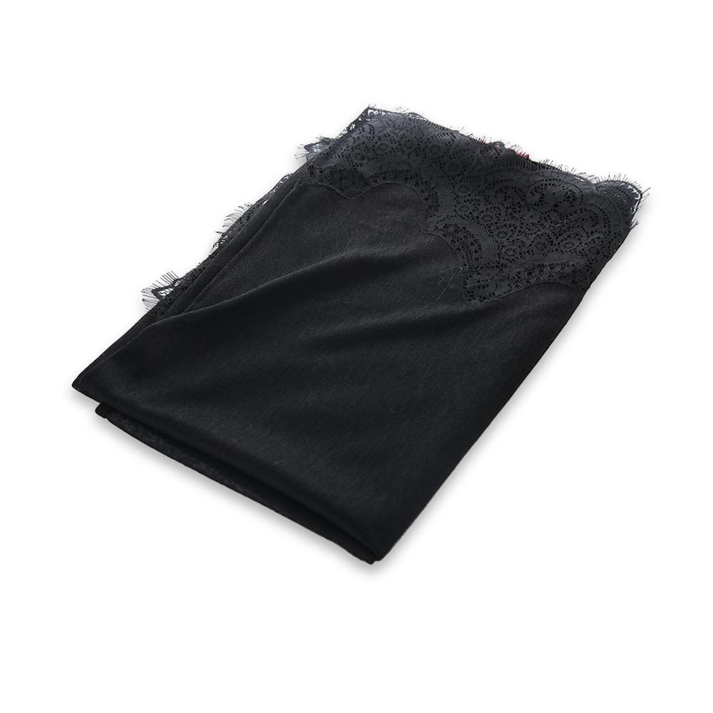 Japanese Gauze With Embroidery For 2 Edge Shape ( L ) Letter -  Black - N 20
