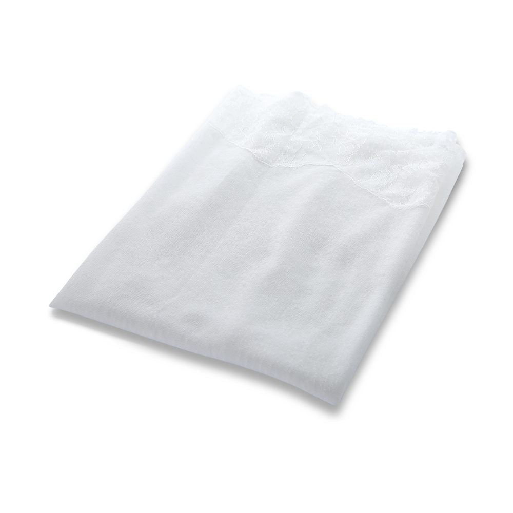 Japanese Gauze With Embroidery For 2 Edge Shape ( L ) Letter -  Off White - N 21