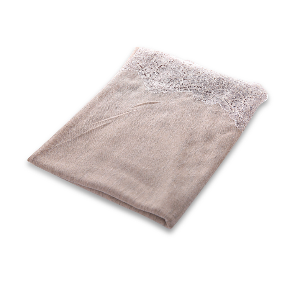 Japanese Gauze With Embroidery For 2 Edge Shape ( L ) Letter -  Dark Beige - N 36