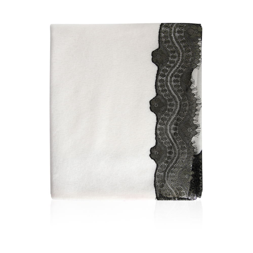 Japanese Gauze With Embroidery For 2 Edge Shape ( L ) Letter -  Off White With Gold S1