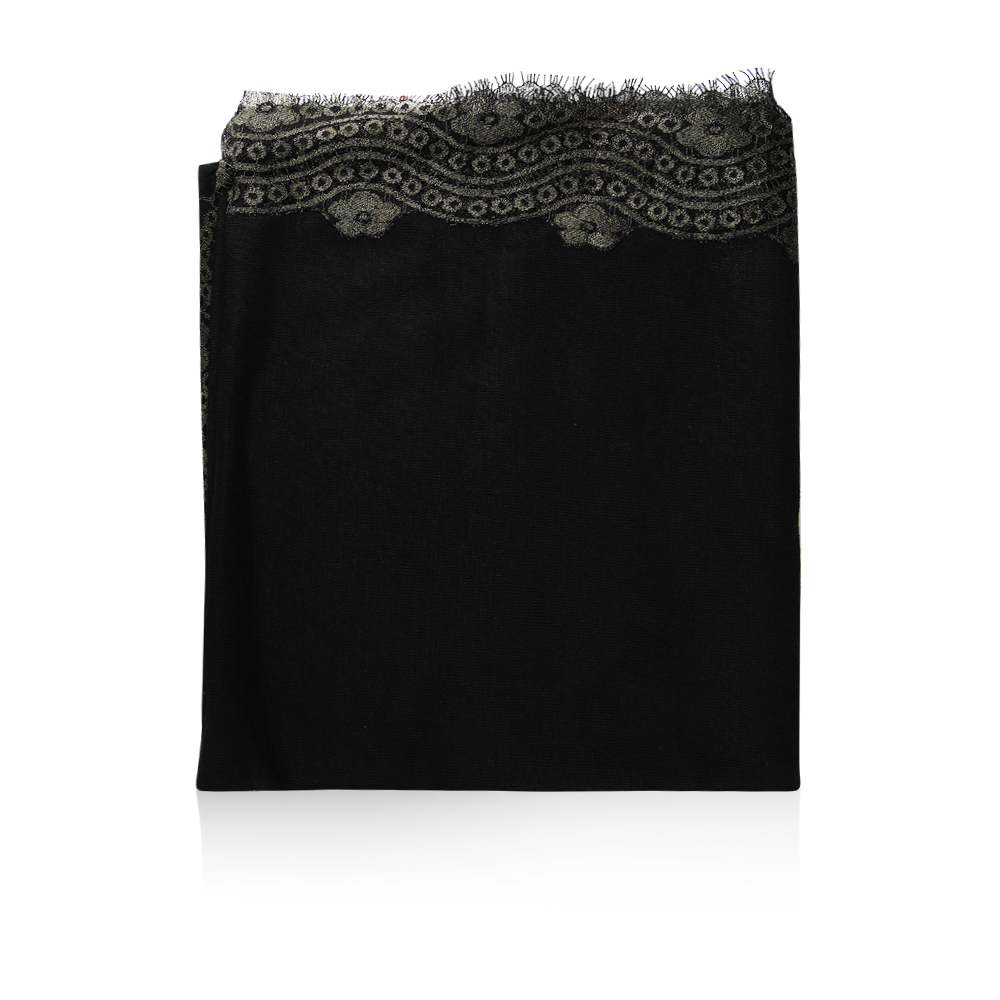 Japanese Gauze With Embroidery For 2 Edge Shape ( L ) Letter -  Black With Gold - S2