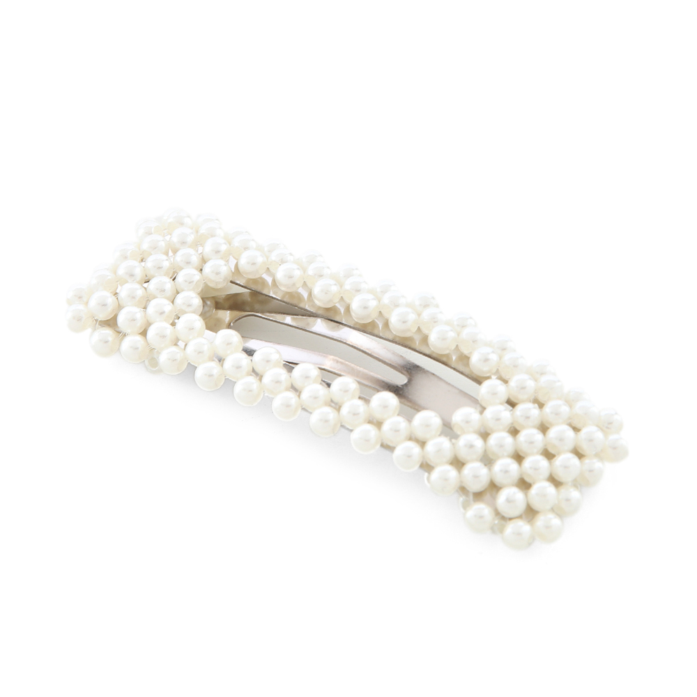 Full Square Shaped Pearl Hair Clip - Silver