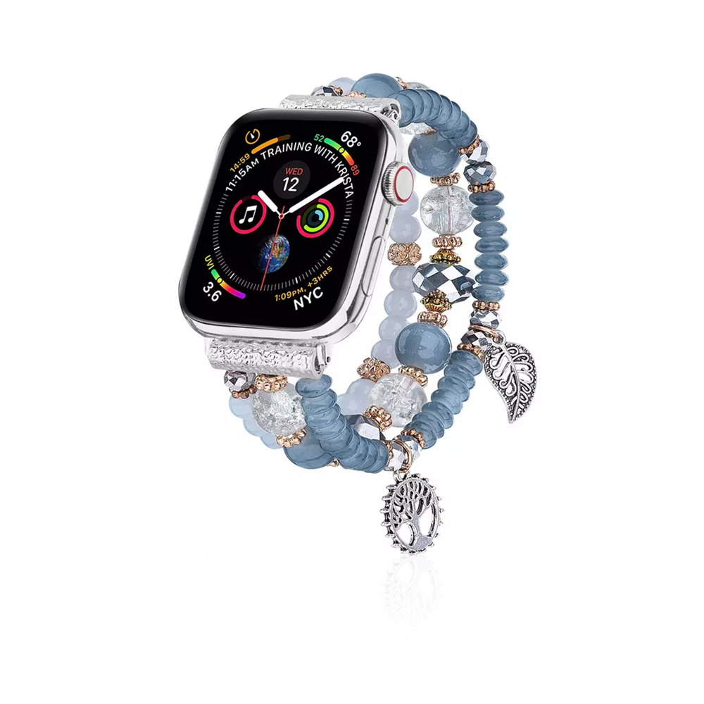 Women Fashion Handmade Elastic Stretch Beads Strap For Iwatch Series 38mm - Multi Grey