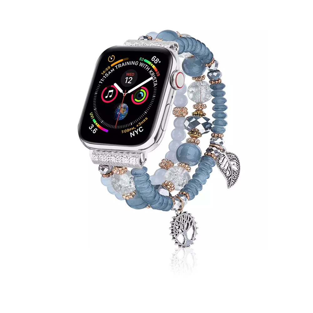 Women Fashion Handmade Elastic Stretch Beads Strap For Iwatch Series 42mm - Multi Grey