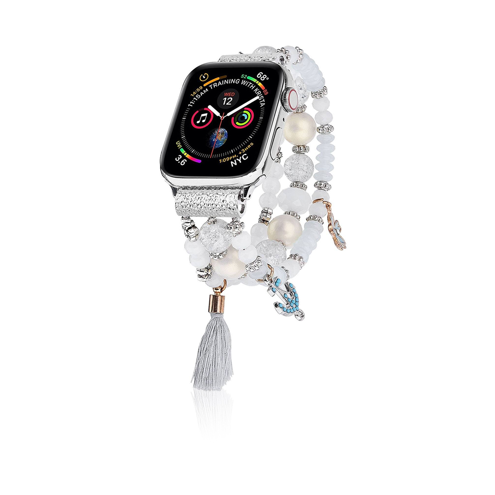 Women Fashion Handmade Elastic Stretch Beads Strap For Iwatch Series 38mm - Multi White