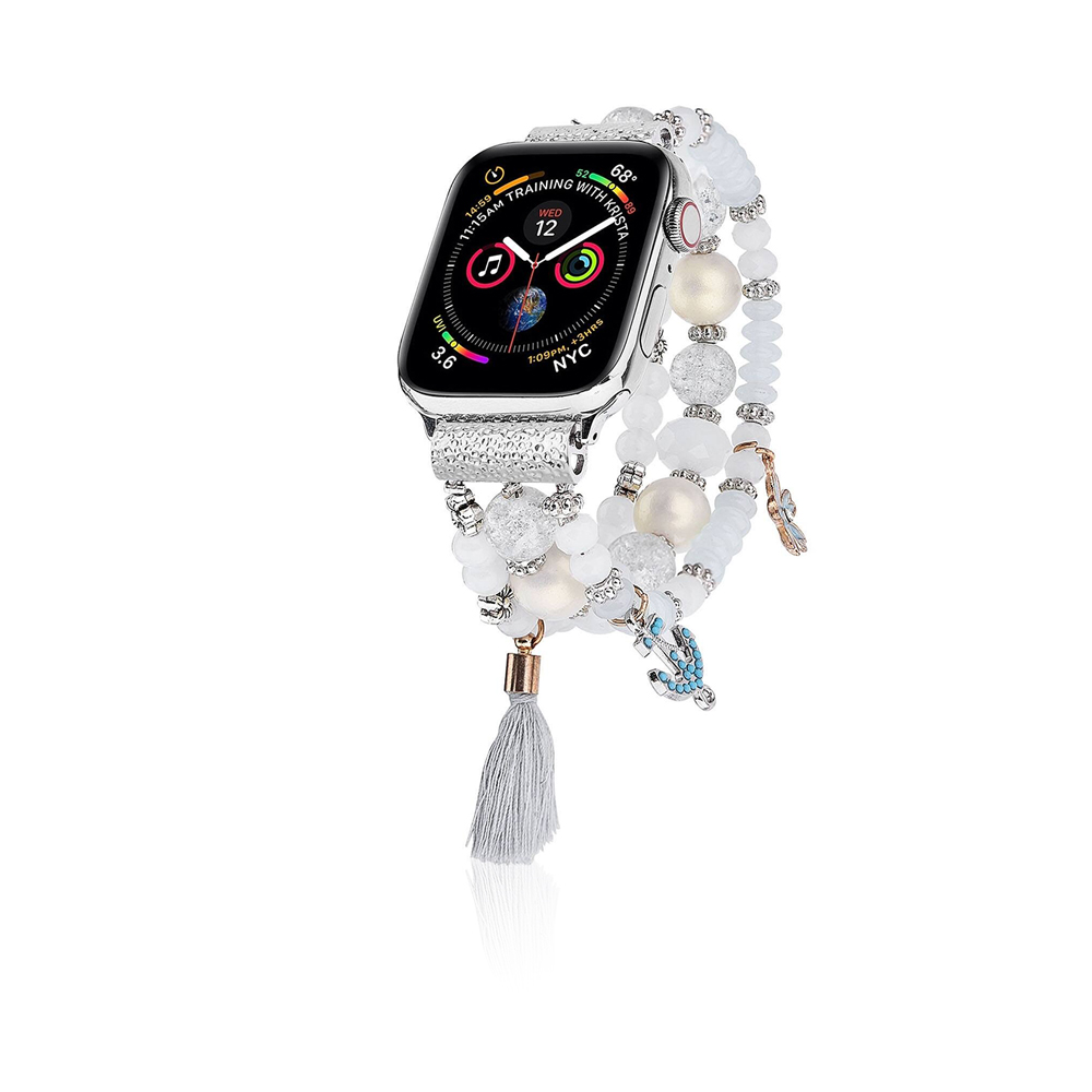 Women Fashion Handmade Elastic Stretch Beads Strap For Iwatch Series 42 Mm - Multi White