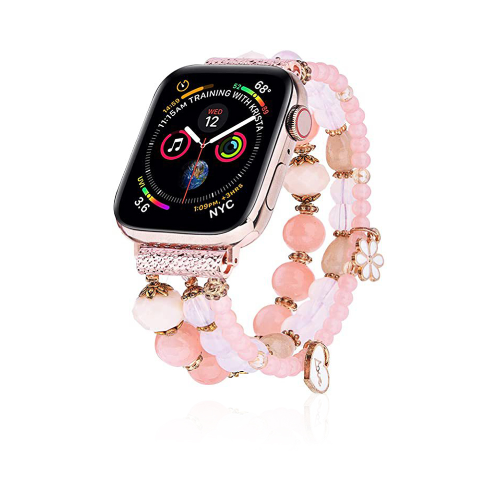 Women Fashion Handmade Elastic Stretch Beads Strap For Iwatch Series 38mm - Multi Pink