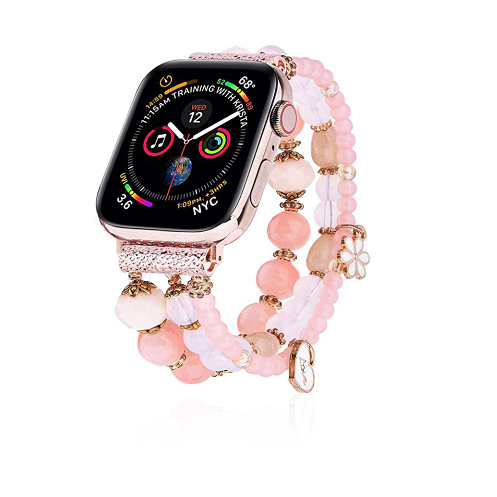 Women Fashion Handmade Elastic Stretch Beads Strap For Iwatch Series 42mm - Multi Pink