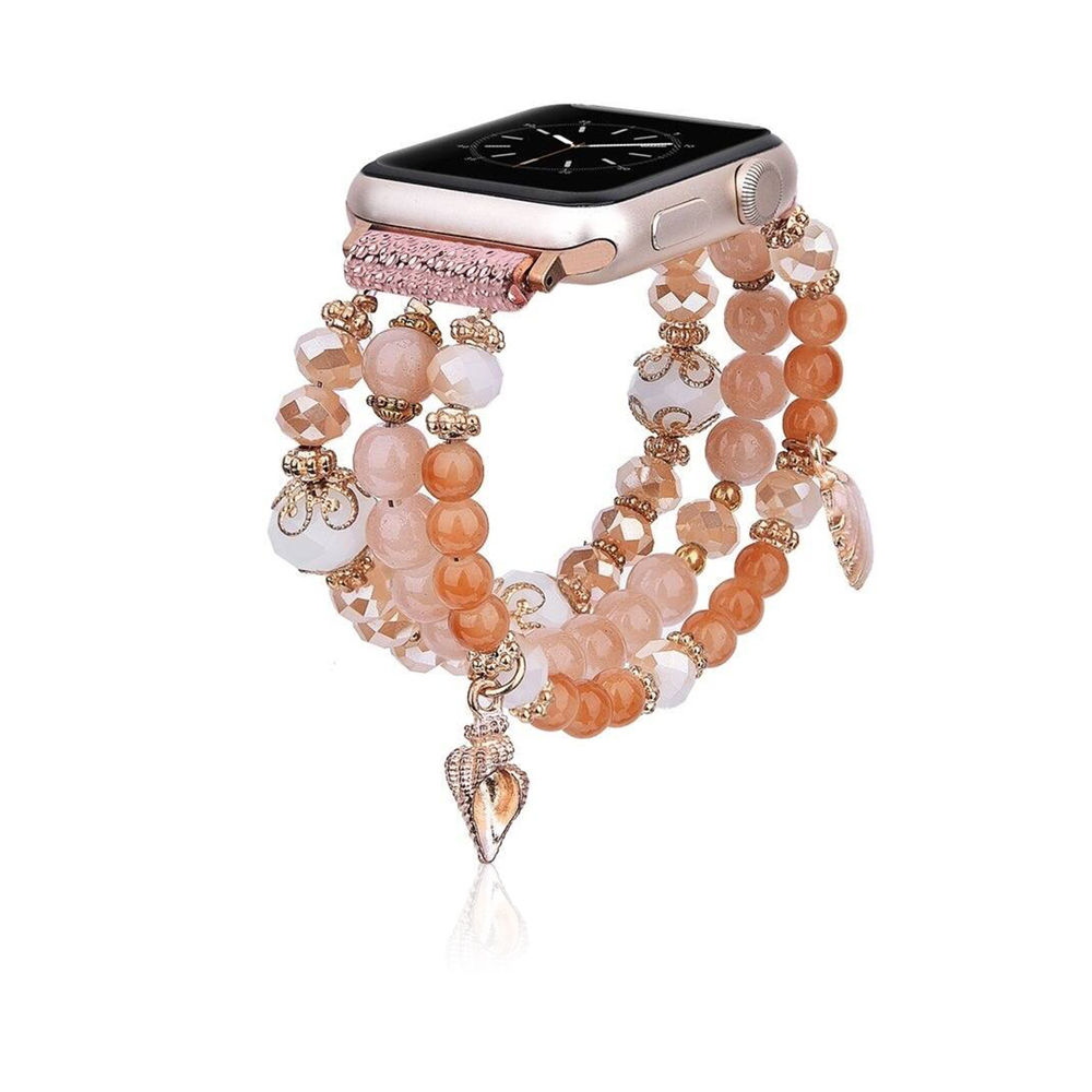 Women Fashion Handmade Elastic Stretch Beads Strap For Iwatch Series 38mm - Golden Bronze