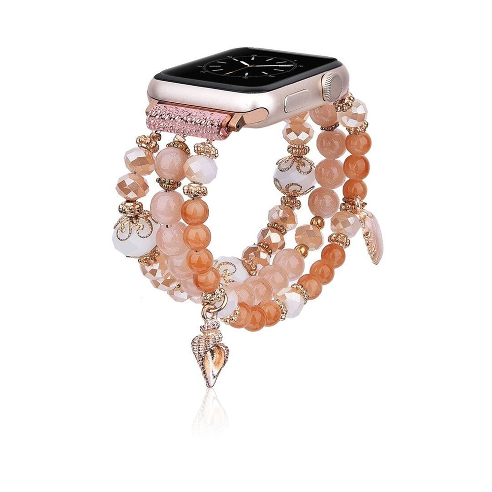 Women Fashion Handmade Elastic Stretch Beads Strap For Iwatch Series 42mm - Golden Bronze