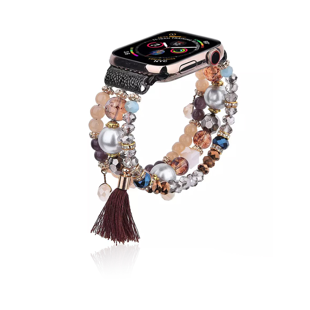 Women Fashion Handmade Elastic Stretch Beads Strap For Iwatch Series 38mm - Multi Brown