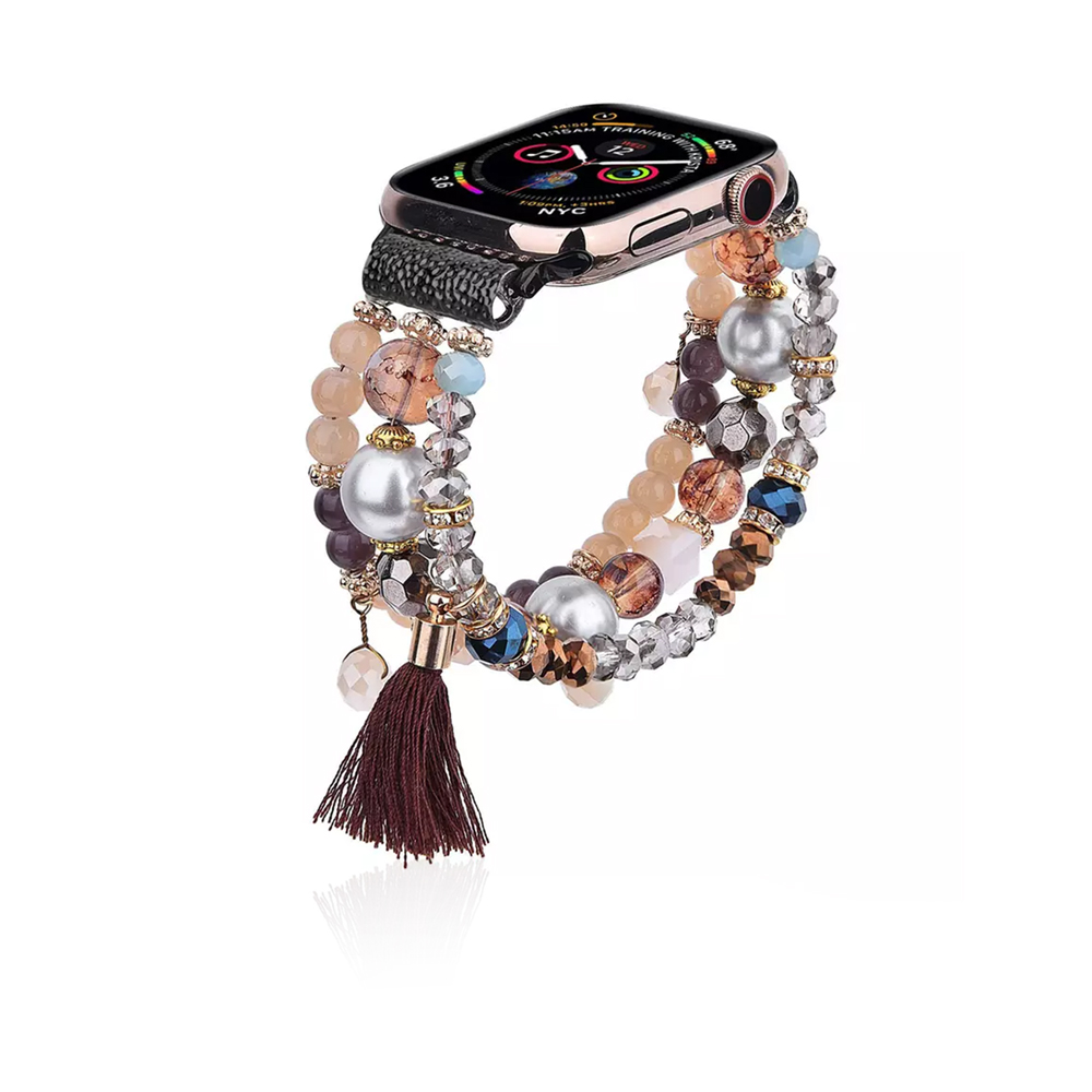 Women Fashion Handmade Elastic Stretch Beads Strap For Iwatch Series 42mm - Multi Brown