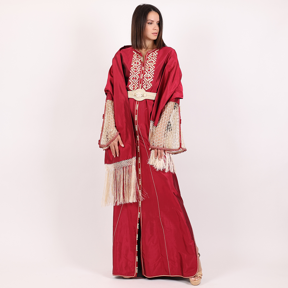 Moroccan Red Daraah 2Pcs With Scarf And Belt - Large