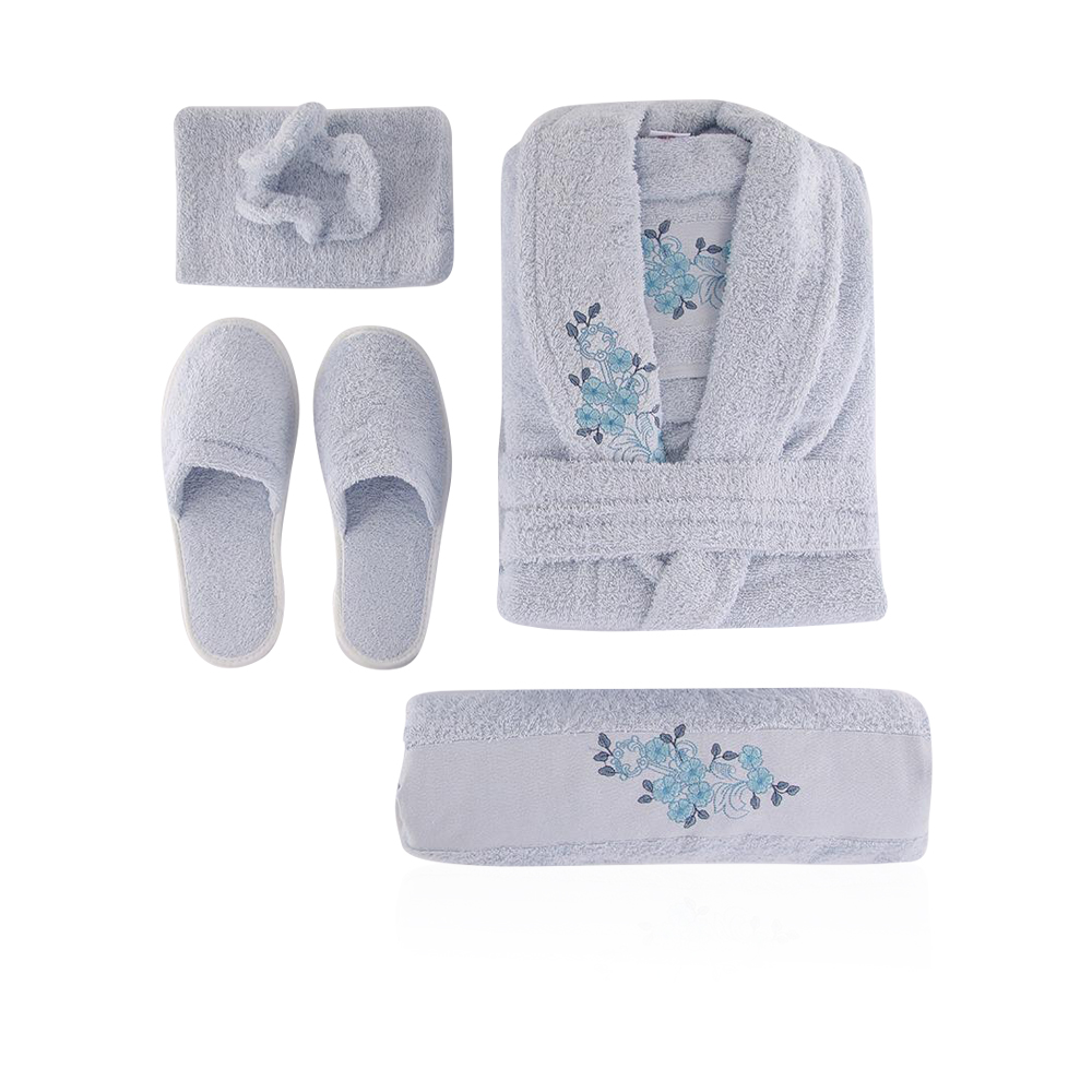 7 Pcs Single Bathrobe Set For Women - Large - Light Blue 