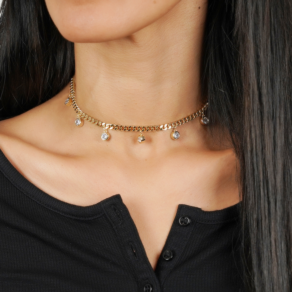 Gold Plated Gold With White Circles Spots Necklace